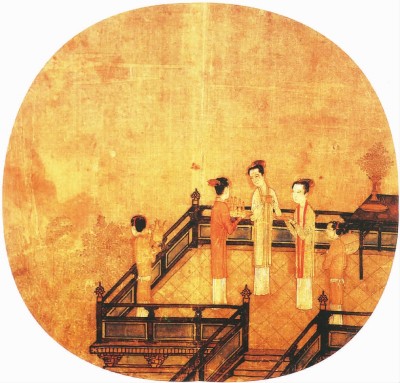 古代宫廷绘画的色调感极好，多用灰色来中和原色，这也正是后期印象派色彩大师塞尚用色的方法，只不过灰色与原色的比例不同。图为宋代宫廷画师刘宗古《瑶台步月图》。