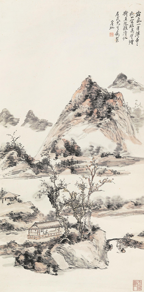 黄宾虹 秋山烟树  设色纸本 立轴  68×33 cm