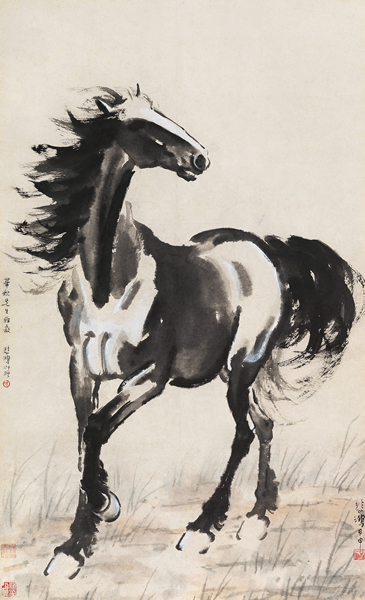 徐悲鸿 立马图  设色纸本  立轴 118×72cm  1944年作