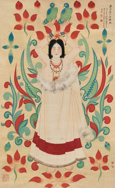 张大千 蕃女礼佛图  设色纸本 立轴 111×67cm 1945年作
