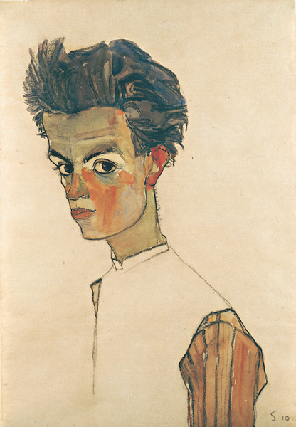 穿条纹衬衫的自画像，1910，利奥波德博物馆藏