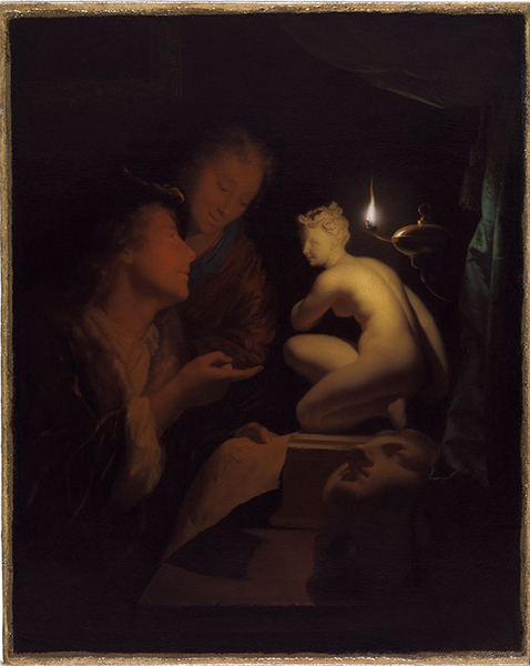 Godefridus Schalcken，青年男女在维纳斯边阅读，1688-92 