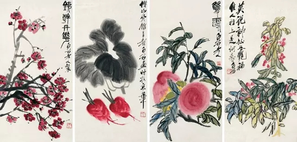 齐白石（1864-1957） 花果四屏