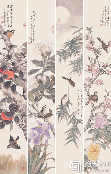 顾潜馨 花鸟四屏
