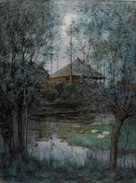1897-98 Haystack with willow trees
