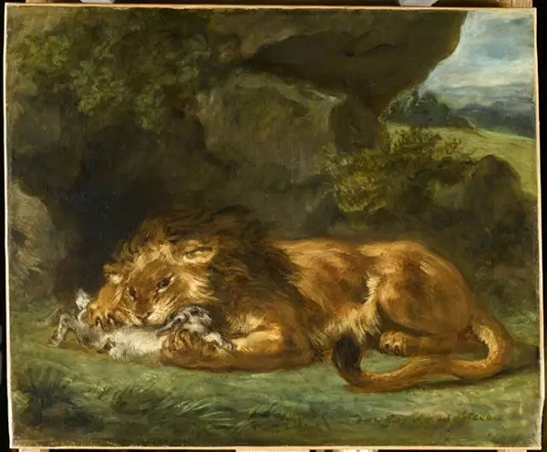 《狮子吞食兔子》（Lion dévorant un lapin），欧仁·德拉克罗瓦（Eugène Delacroix），卢浮宫博物馆，巴黎