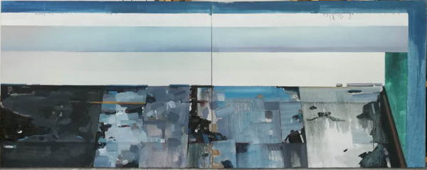 廖斐,《材质No.5 》,布面油画,140×110cm×2,2017