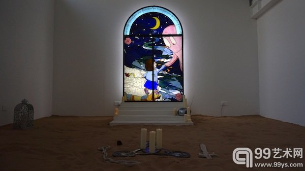 Yorkson,《致伯约:战争是只存在于上帝和撒旦之间的》,混合媒介装置,2.35 m,2017