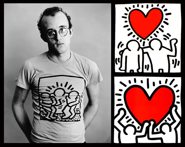 Keith Haring是一名1980年代美国街头绘画艺术家和社会运动者。作品带有浓厚的波普艺术风格，多为粗轮廓线，单色、空心的抽象人、动物等图案。