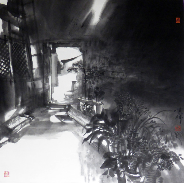 陈辉《老院子的光线》 水墨纸本 69x69cm 2016年