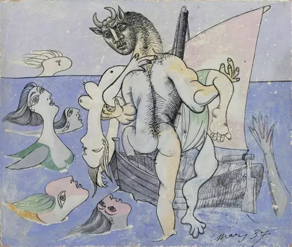 畢加索，《牛頭怪將女人救上船》，1937年