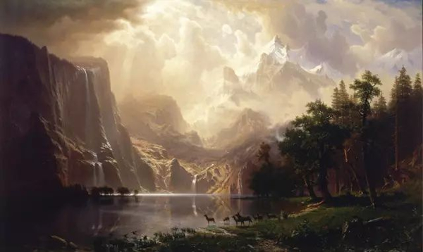 加利福尼亚州内华达山脉 by Albert Bierstadt（哈德逊画派第二代画家）。