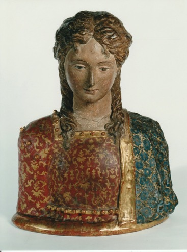 多纳泰罗，《年轻的女孩》，彩色镀金木制半身像，55x45cm，15世纪