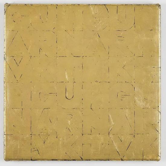 加文?特克（Gavin Turk），Small Gold SenzaTitolo，2012。画布上隐约可见的字母正是画家本人的名字。