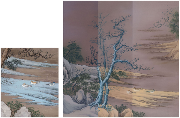 《寒禽与寒境》(双联屏） Cold Birds and Cold Region (diptych), 2016,  布面油画Oil on Canvas, (60x50cm)&(100x100cm)