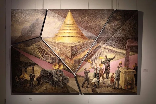  江夏然 碎化巴别塔  分裂多拼展示效果图 布面综合材料丙烯 200X300cm 2016