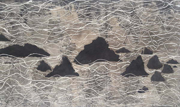 瓦伦西亚岛系列no.3  2013年 145 x 76 cm  墨 综合材料 手工宣纸