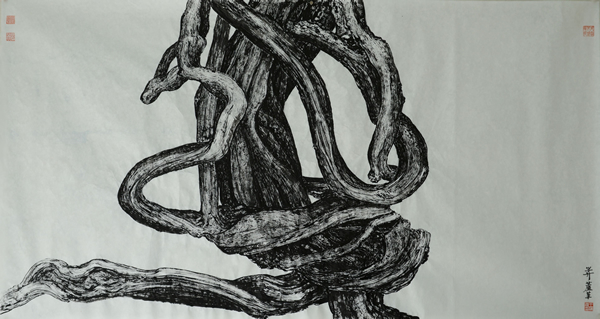 王满晟  草书势系列2，水墨宣纸，97 X 179cm ，2016－2017年
