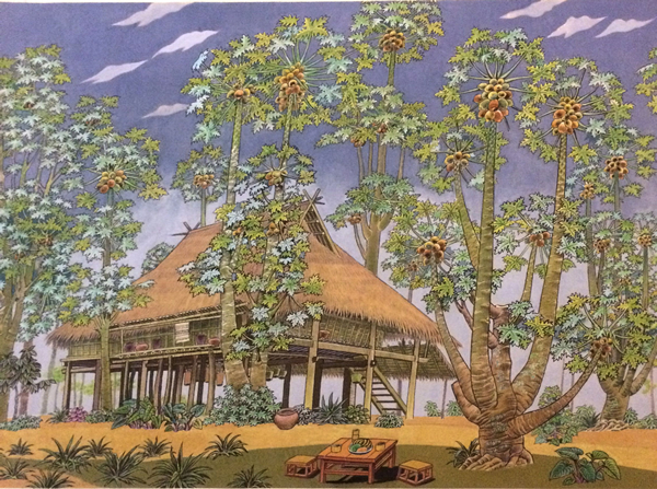 《木瓜人家》工笔重彩 86cmx120cm 祝大年 80年代