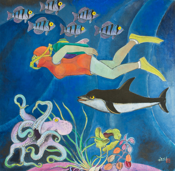 《探索海洋》  工笔重彩  98.5cmx100cm  祝大年