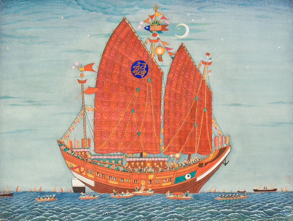 《夜航》 工笔重彩  83cmx63cm  祝大年