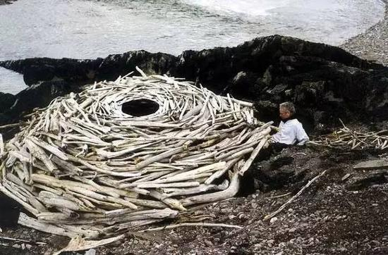 英国艺术家Andy Goldsworthy 在创作中
