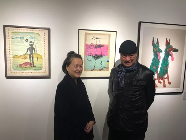 叶永青与唐蕾在展览现场