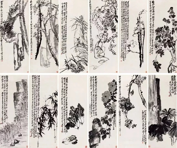 吴昌硕《花果十二条屏》