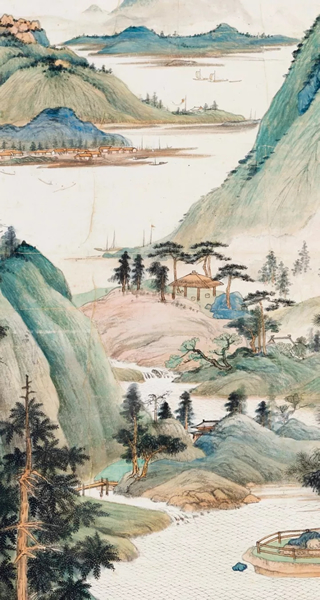 张大千 江隄晚景(局部)