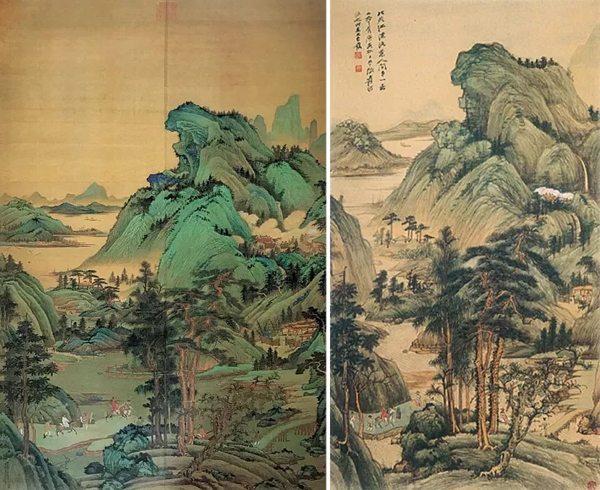 (左)1950年秋临双拼绢本 (右)1950年秋在大吉岭的缩临本