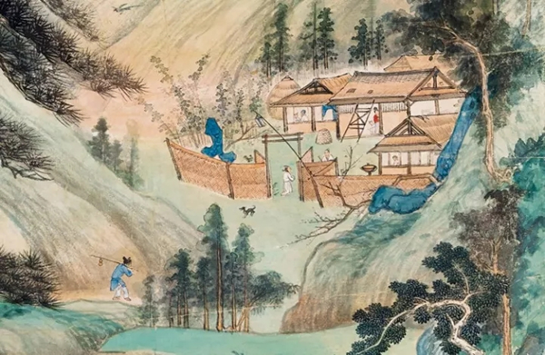 张大千 江隄晚景(局部)