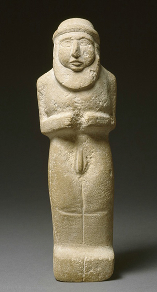 《祭司王像》（Statuette of teh Priest King），前3300年，石灰岩，高30.5厘米，巴黎卢浮宫博物馆