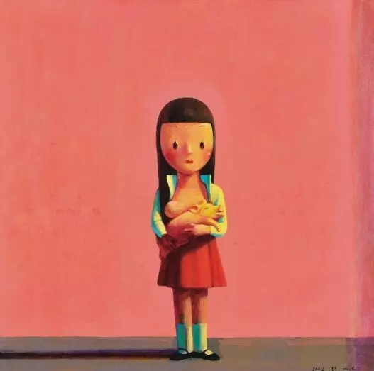 2002年作 小芳抱猪 布面丙烯  60×60cm 