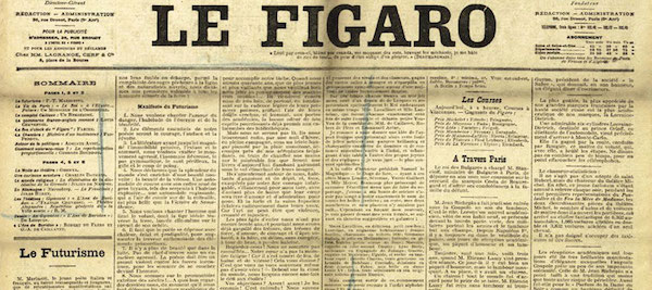 1909年2月20日的《费加罗》报上发表的《未来主义宣言》