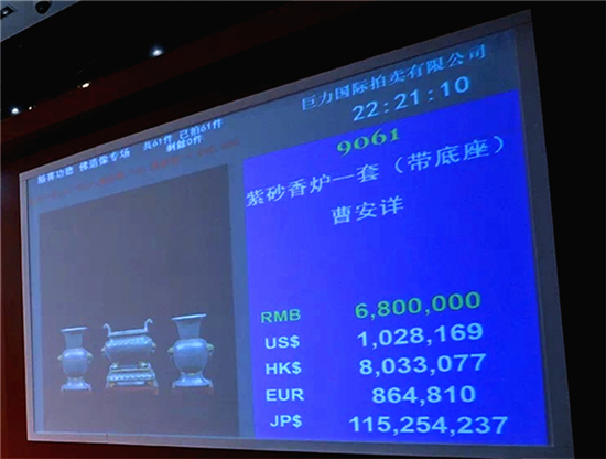 曹安祥“有求必应”香炉拍出680万元