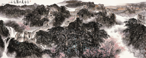 春色长城万年长  中国画 144×365cm  刘人岛 47平尺