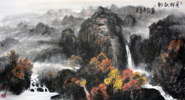 景醉秋韵  中国画  177cmx96cm  刘人岛