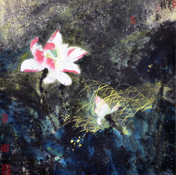 夏荷  中国画  68cm×68cm  刘人岛