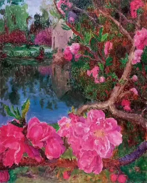 周春芽 湖边 布面油画