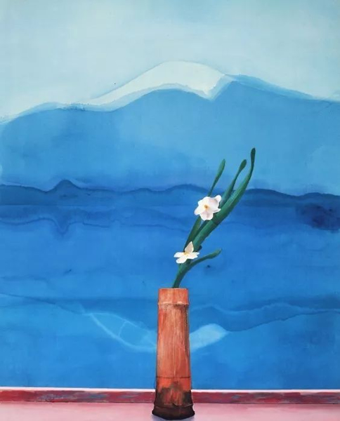 大卫·霍克尼《富士山和鲜花》（1972），图片来自Pinterest。