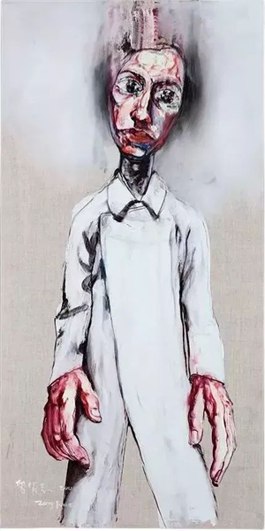 曾梵志 · 《穿白风衣的肖像》 ·  2002年作