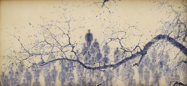 钟山《青花瓷》 100×210cm 绢上油画、灯箱 2012