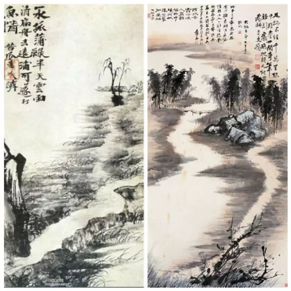 左石涛；右张大千