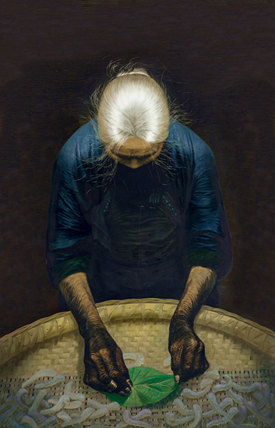 罗中立（b.1948）《春蚕》布面油画 216 × 140cm 1982