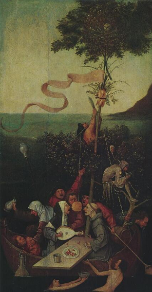 《愚人船》（Theshipoffools，木板油画，1500年左右，现藏巴黎卢浮宫）。