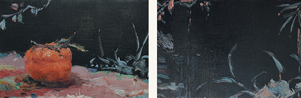 多一柿不如少一事 布面油画-16X23cmx2