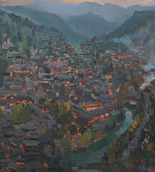 万家灯火 板面油画-110X120cm