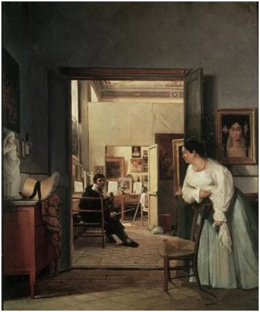 让·阿拉克斯（Jean Alaux），《安格尔在罗马的画室》（L’atelier d’Ingres à Rome），1818