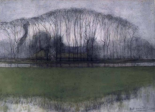 蒙德里安 - Line of Trees in Marshy Landscape, near Duivendrecht，1905-1906