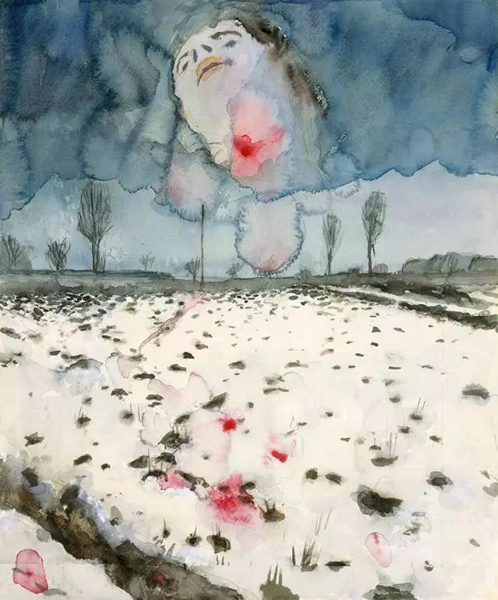 冬日景象, Anselm Kiefer，1970年，水彩、水粉、石墨和纸